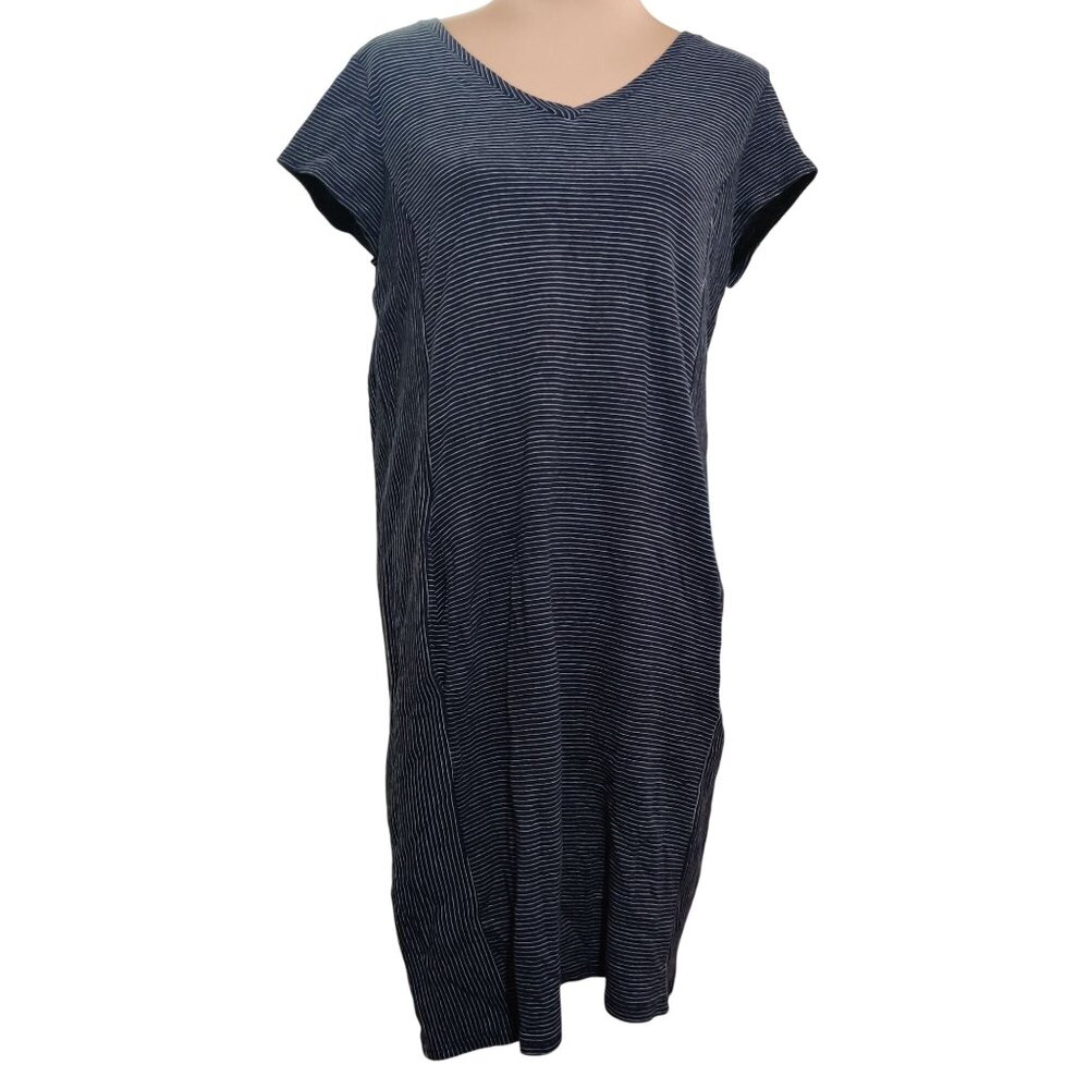 Liz Claiborne Womens Dress Casual T Shirt Cut Textured Stripe Navy White Size L